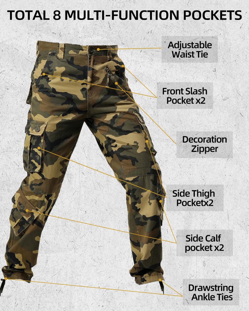 AKARMY Men's Camo Cargo Work Pants Cotton Military Army Casual Tactical Wild Combat Pants with 8 Pockets M Camo 32x32 - Image 3